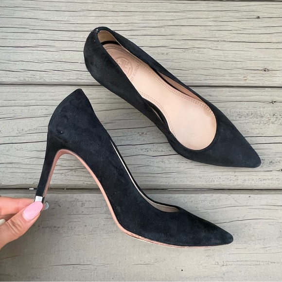 Tory Burch black suede pointed toe pumps size M - Main Image
